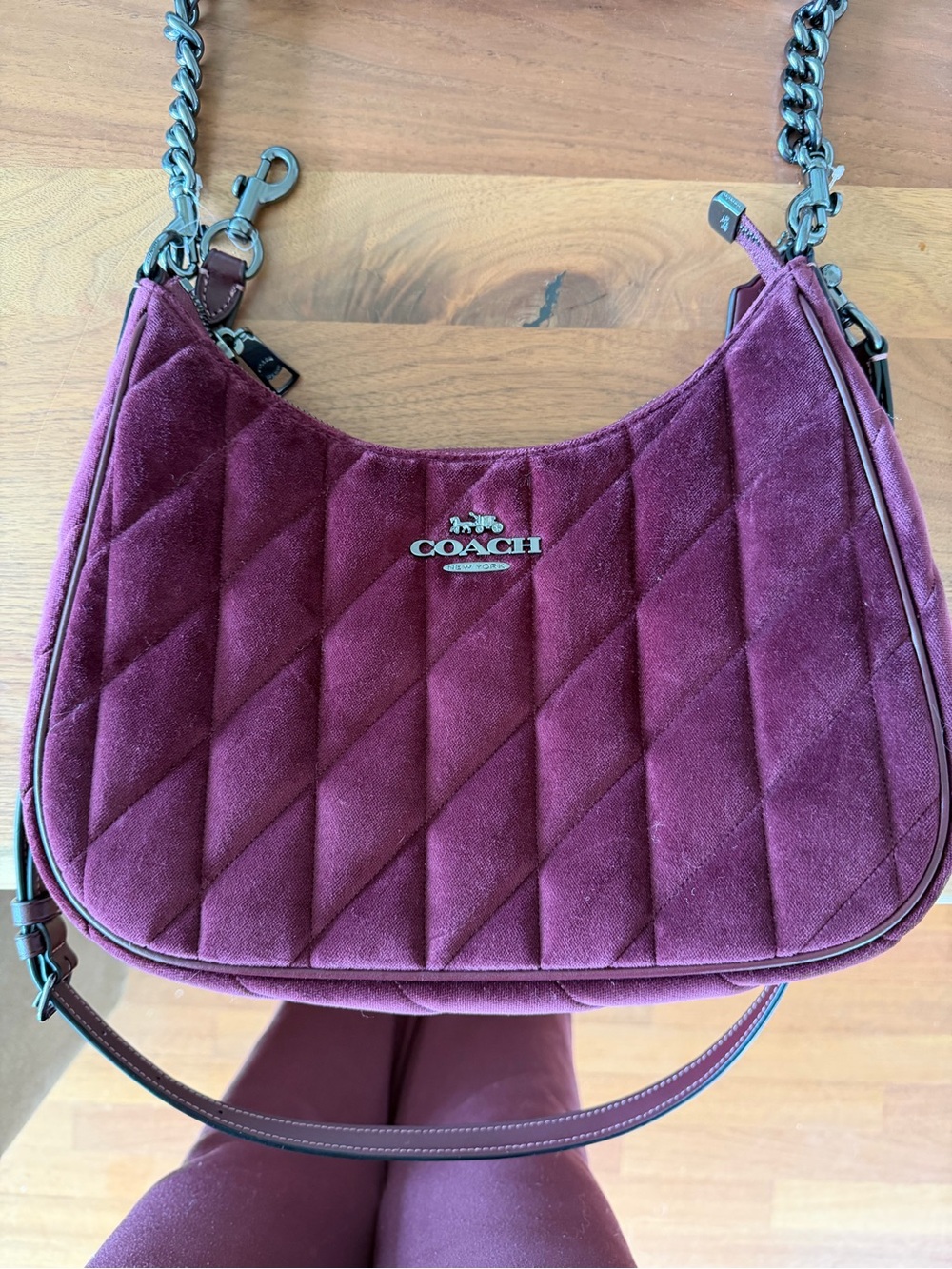 Never used! Coach Quilted Suede Shoulder Bag in Plum